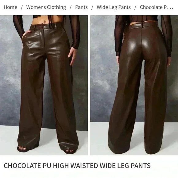 PrettyLittleThing Chocolate PU High Waist Wide Leg Pants Size 6 - Picture 9 of 12